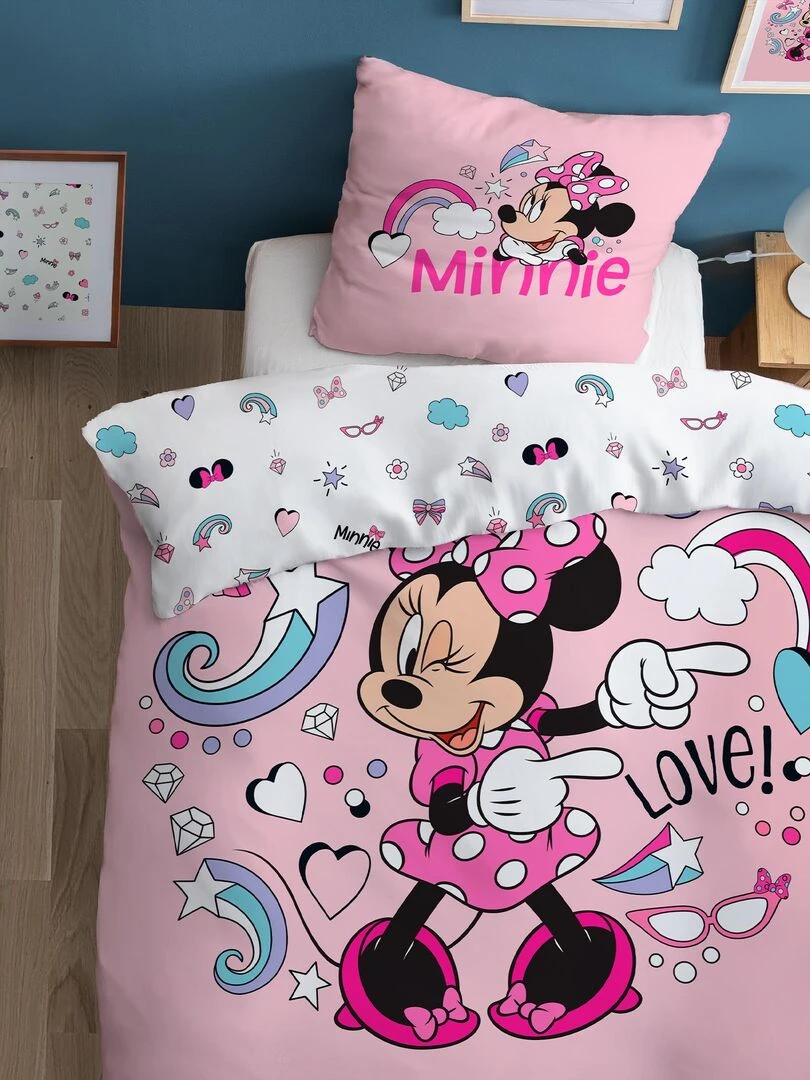 Parure de lit imprimée 100% coton DISNEY HOME MINNIE WINK Rose