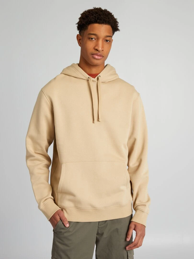Sweat en molleton à capuche + d'1m90 Beige