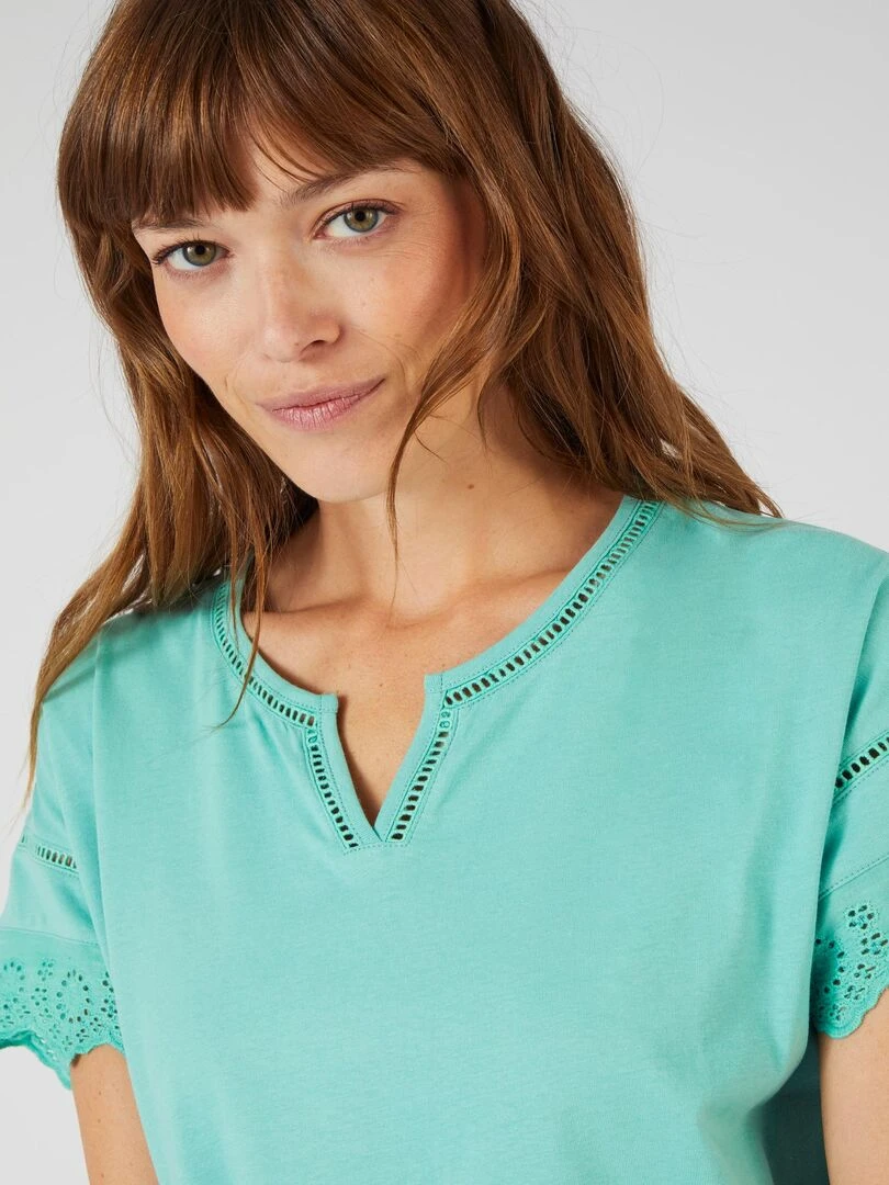 T shirt broderies anglaises pur coton   Damart   Vert
