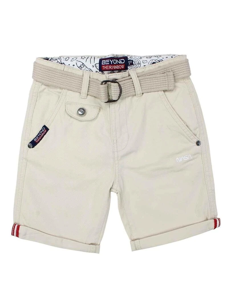Nasa Bermuda garçon imprimé logo en coton Beige
