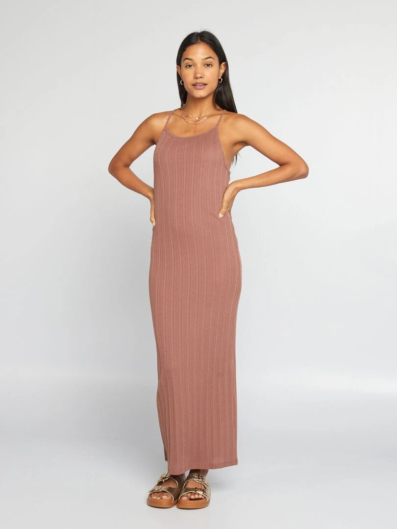 Robe longue fuseau en maille Marron glacé