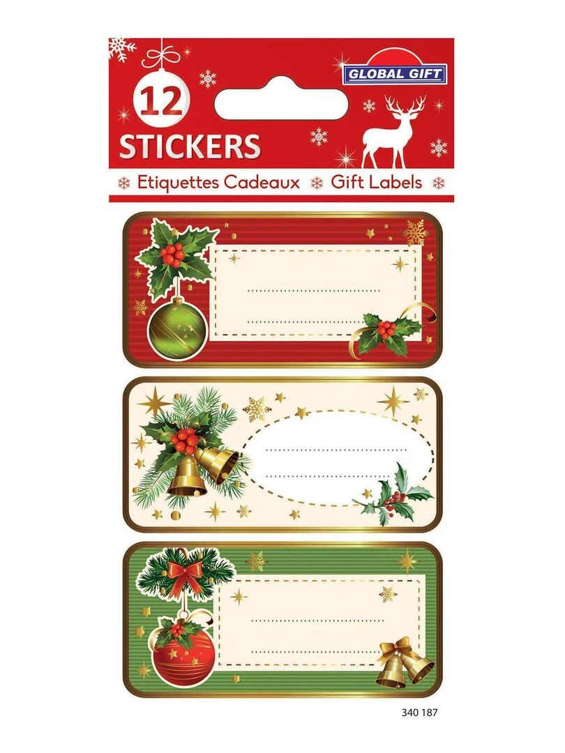 12 étiquettes adhésives de Noël Houx N/A