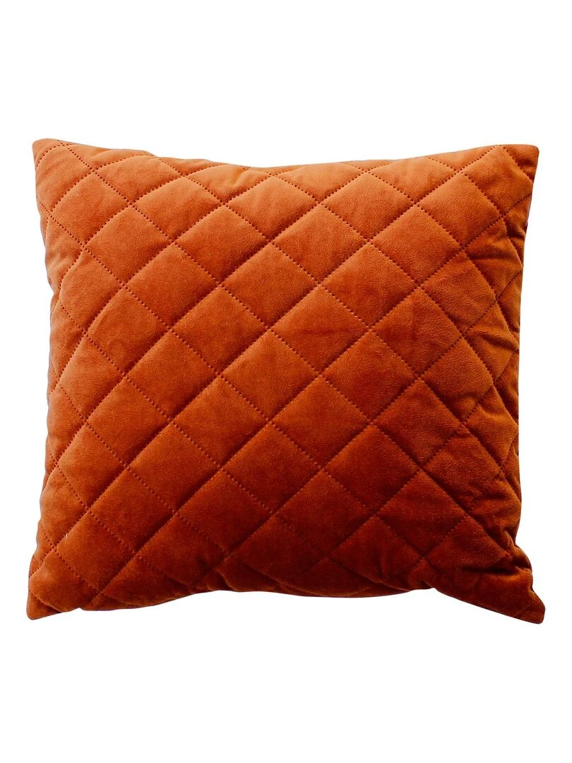 Coussin en velours et piqûres losanges Marron tabac