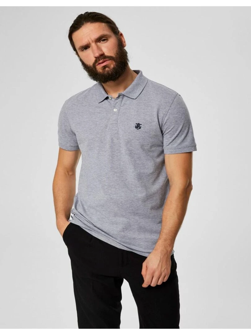 Polo manches courtes Selected Gris