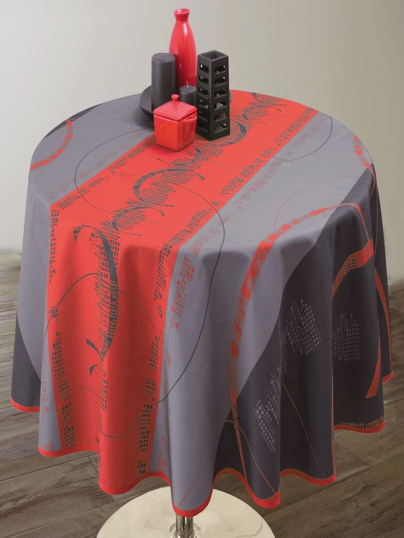 Nappe Anti taches Astrid Rouge   Ronde 160 cm   Gris Rouge
