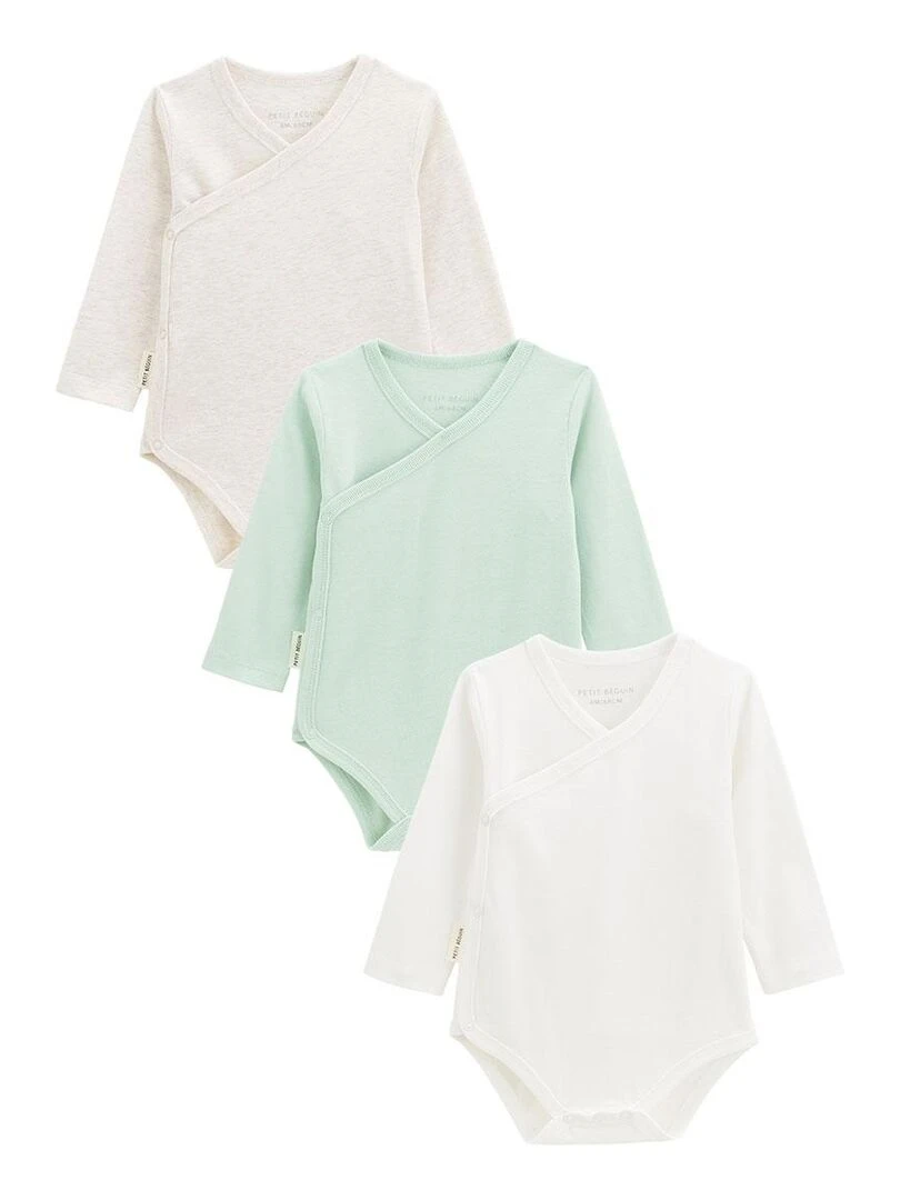 Lot de 3 bodies bébé manches longues croisés Vert