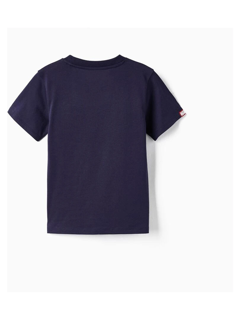 T shirt en coton pour garçon 'Captain America & Iron Man' manches courtes Bleu foncé