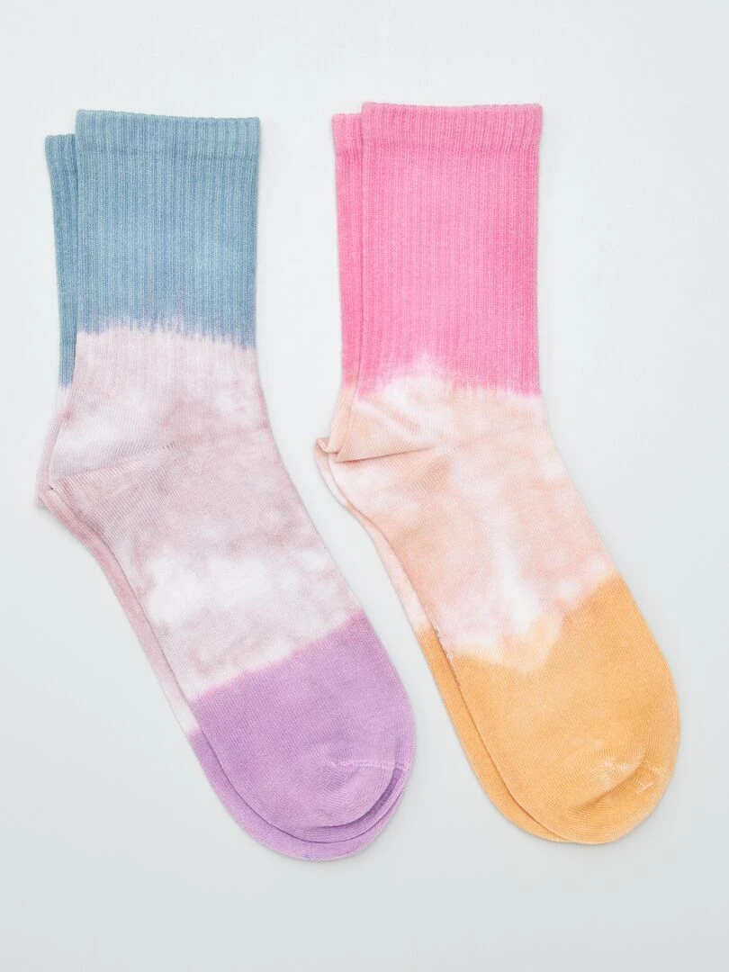 Lot de 2 paires de chaussettes tie and dye Bleu/rose/orange