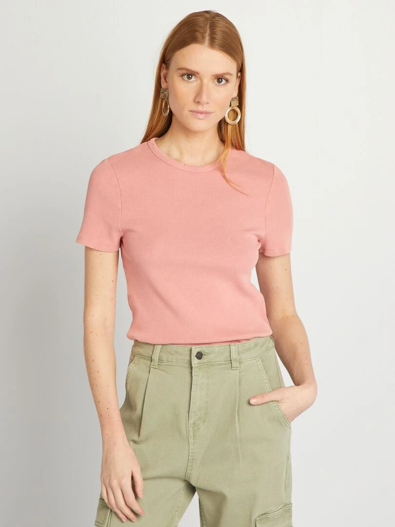 T shirt côtelé Rose