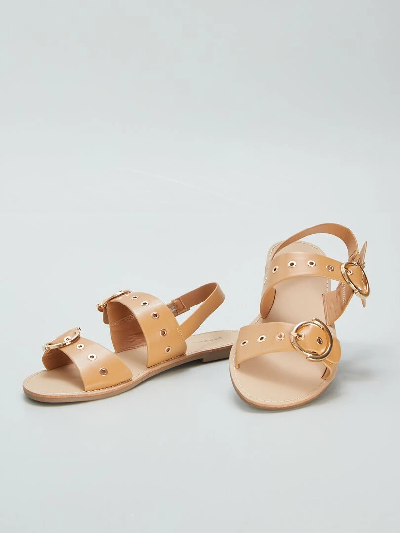 Sandales à brides cloutées   Camel