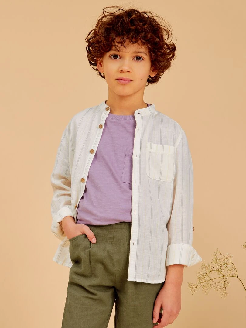 Chemise en lin col mao   Blanc