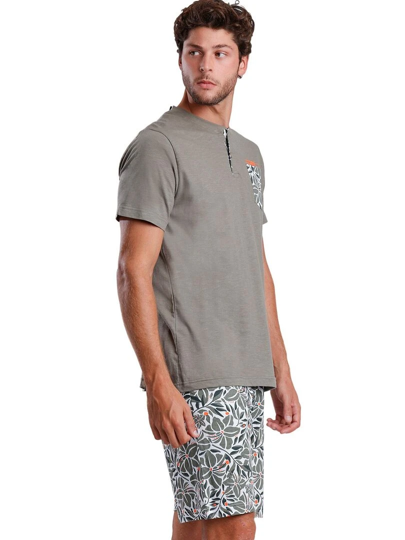 Pyjama short t shirt Plants Lois   Kaki