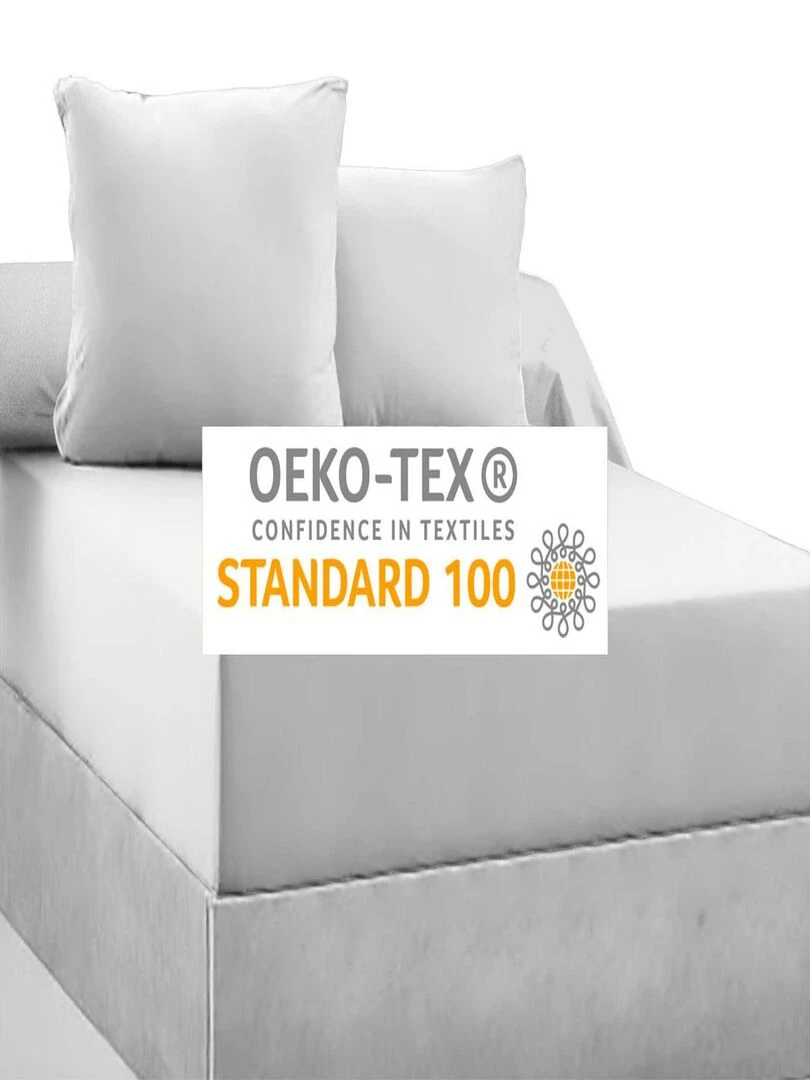 Drap housse 100% coton 57 Fils Blanc   180 x 200 cm   Bonnet 30 cm   Blanc