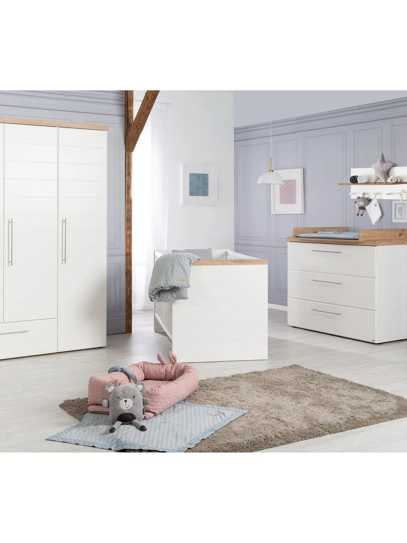 ROBA Lit bébé évolutif "Nele"   70x140   Hauteur Réglable   0 à 7 Ans   Blanc/Décor Chêne Artisanal   Blanc