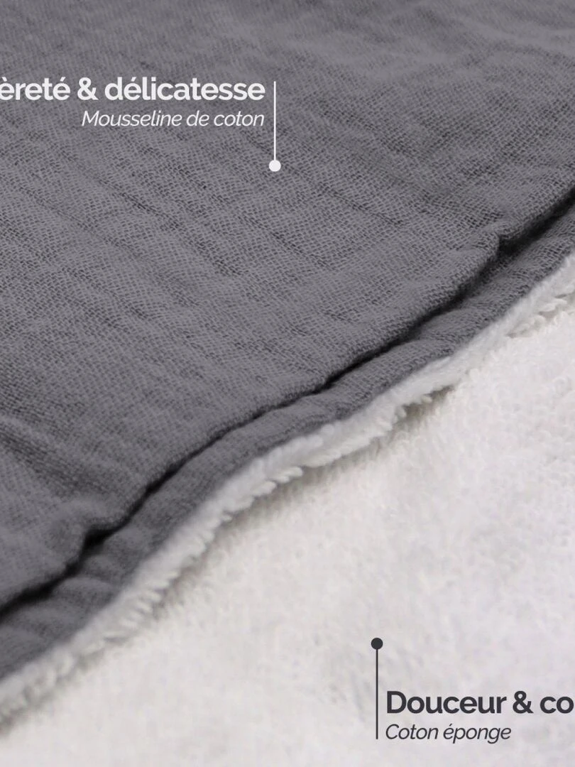 Cape  sortie de bain intérieur 100 % coton   Lapin   Monsieur Bébé   Gris