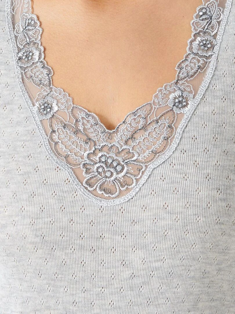 T shirt manches longues maille ajourée Thermolactyl   Damart   Gris