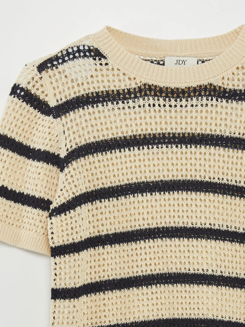 T shirt en maille crochet Blanc/Marine