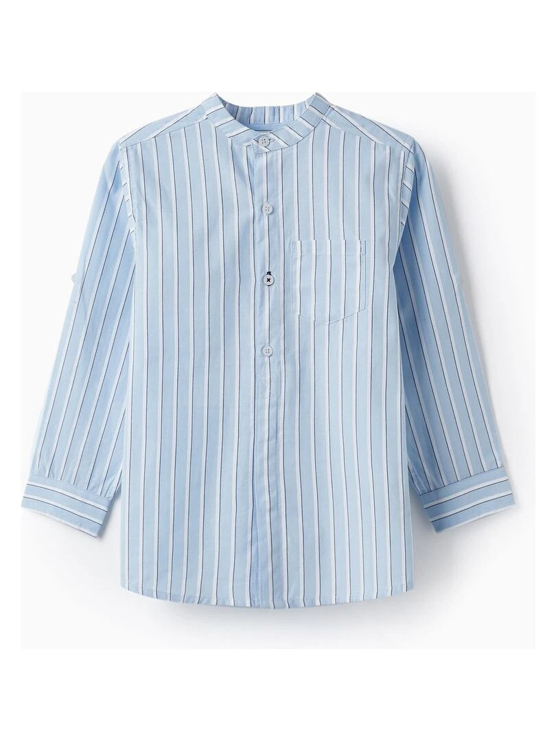 Chemise en coton à rayures pour garçon manches longues CÉRÉMONIE Bleu clair