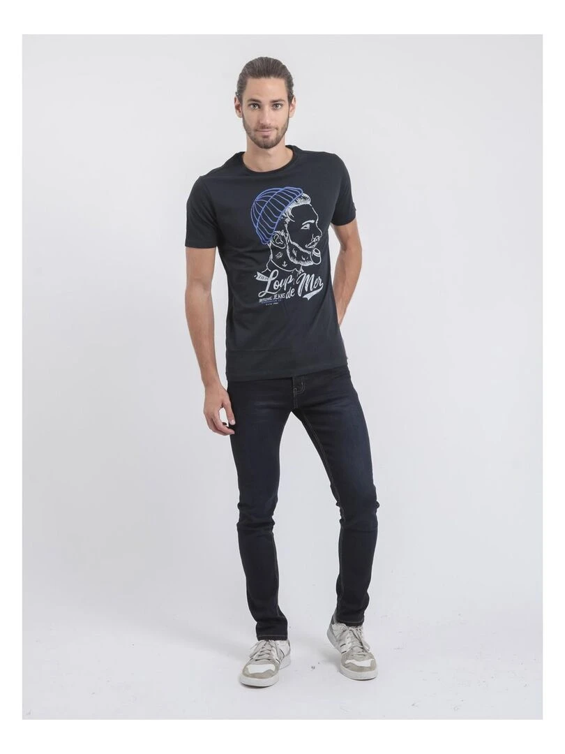 T shirt col rond pur coton JOUANCY   Bleu marine