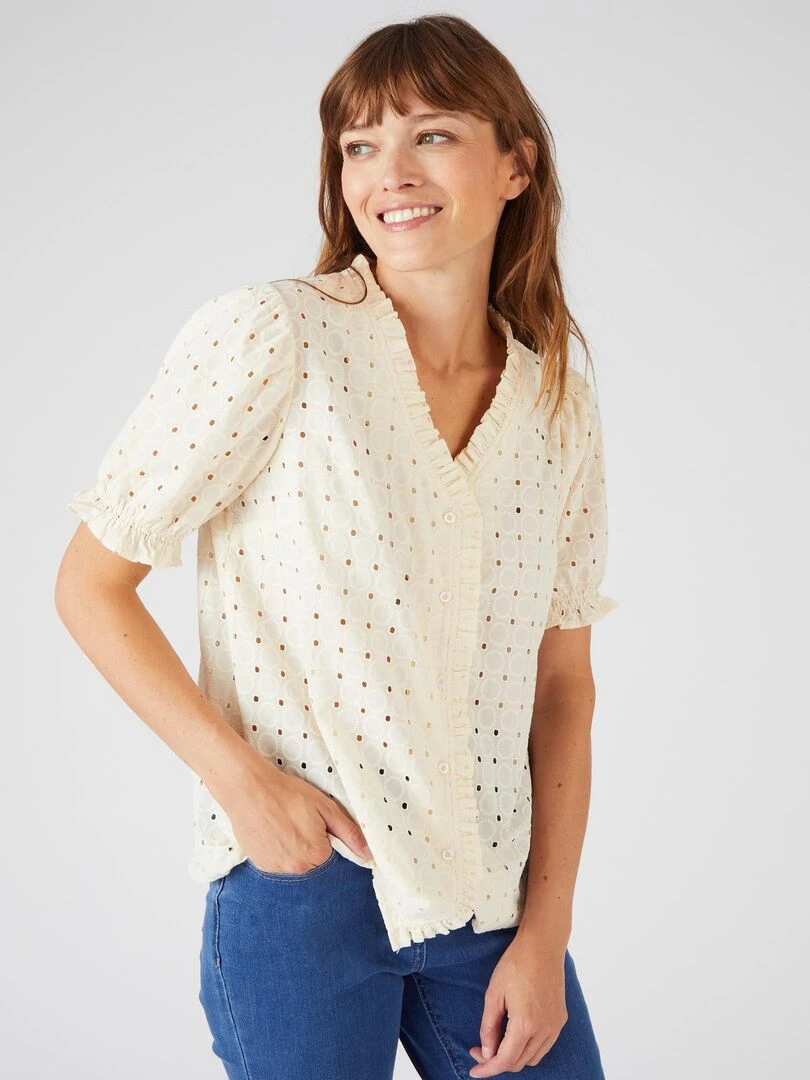 Chemisier broderie anglaise Damart Blanc Ecru Blanc