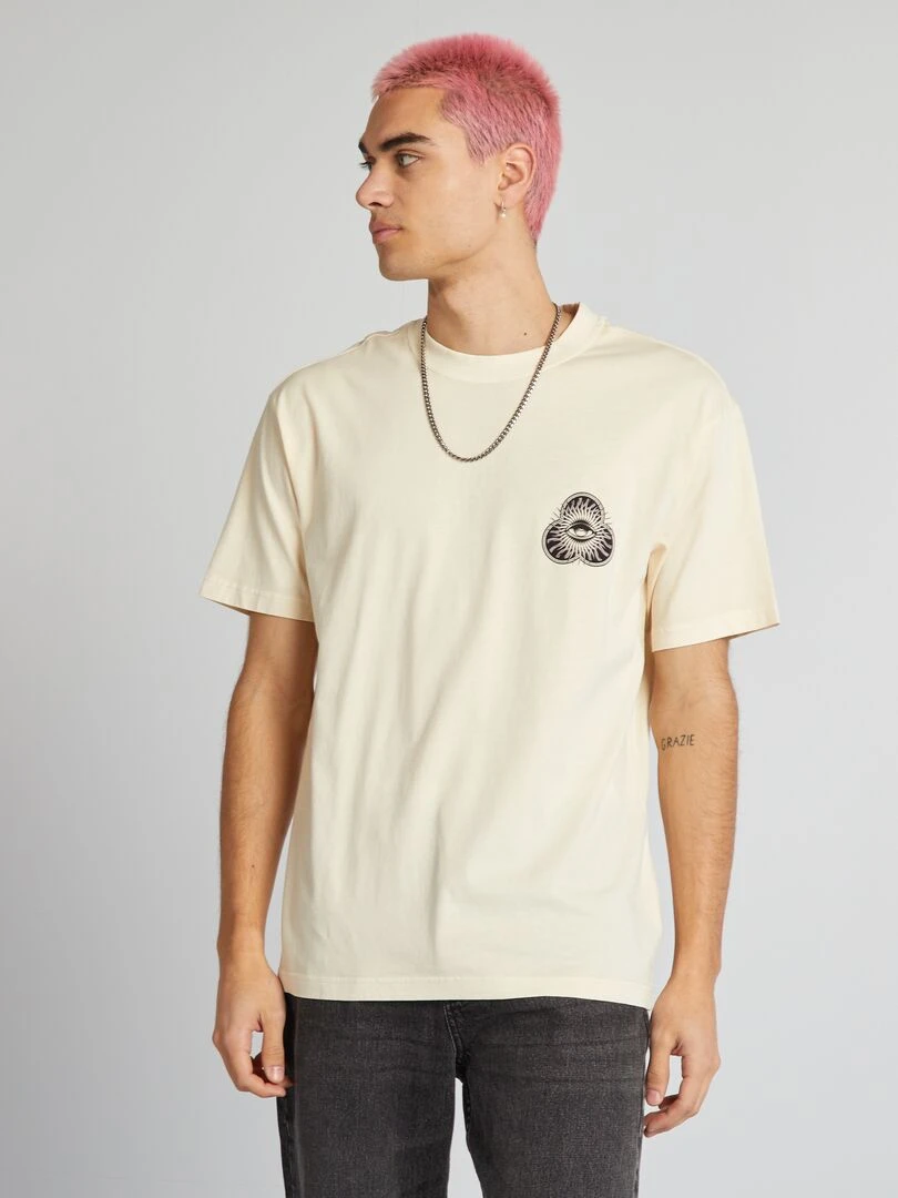 T shirt à imprimé poitrine   Beige