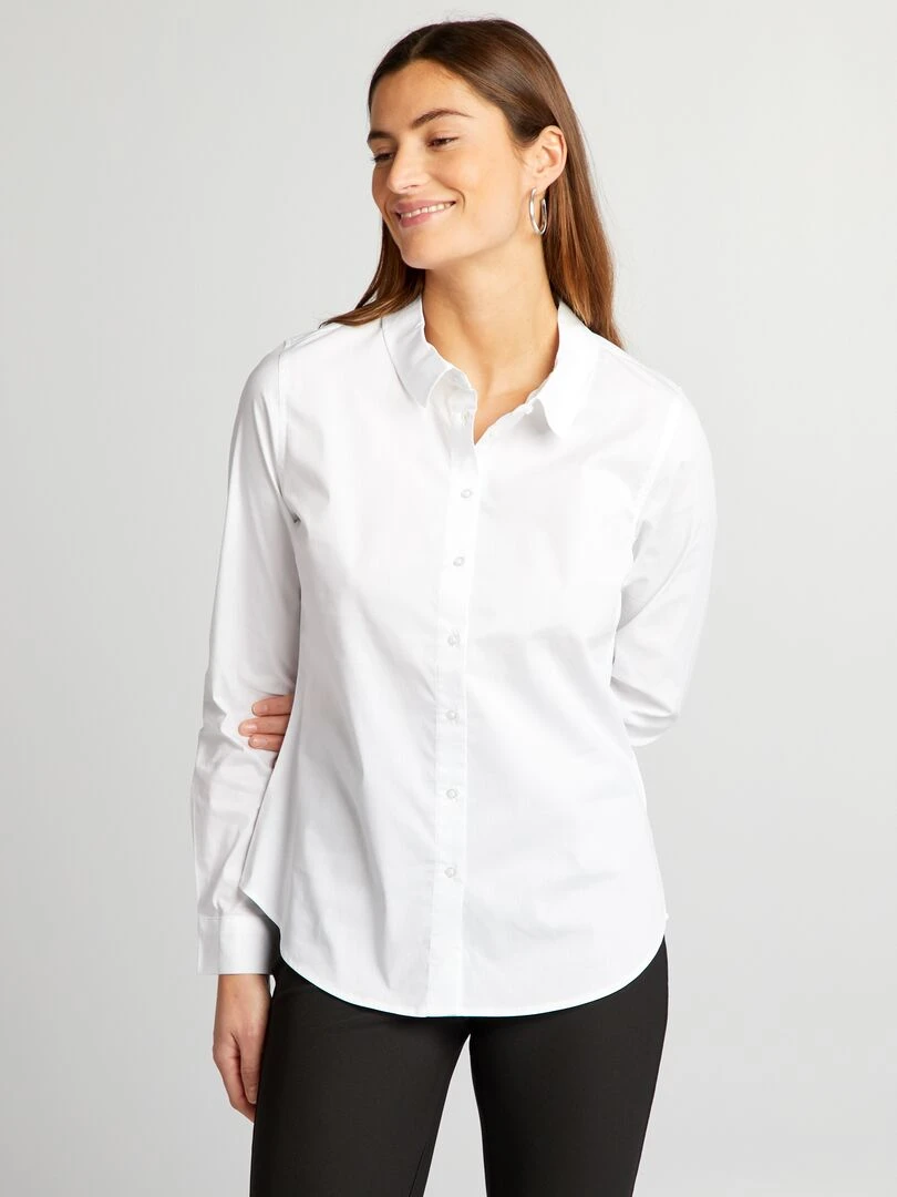 Chemise fittée col italien   blanc