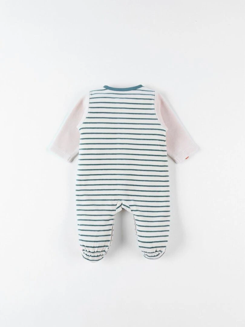 Pyjama 1 pièce rayé en velours  clair/vert forêt   Noukie's   Vert