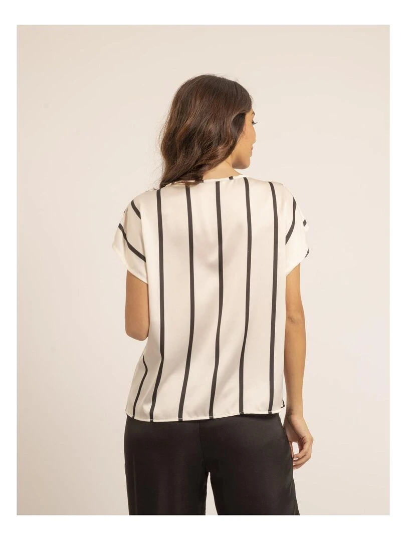 Top col rond rayures FIDJI Ecru