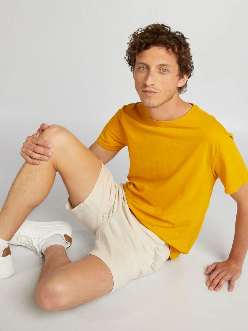 T shirt en jacquard à col rond Jaune
