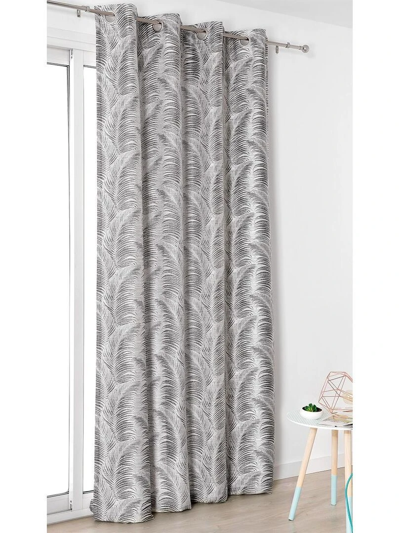 Rideau à oeillets aux motifs palmes gris anthracite