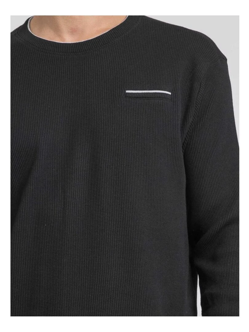 T shirt manches longues col rond texturé JOVICTOR   Noir