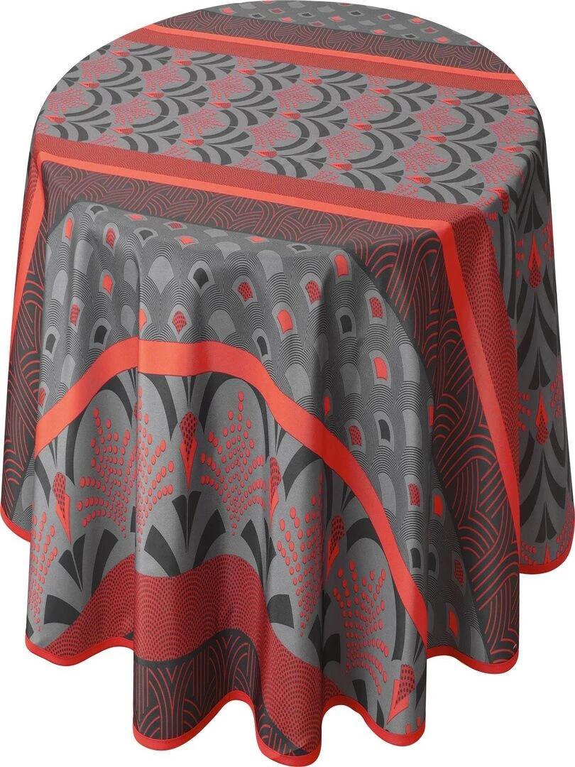 Nappe Anti taches Phenix rouge   Ronde 160 cm   Gris Rouge Noir