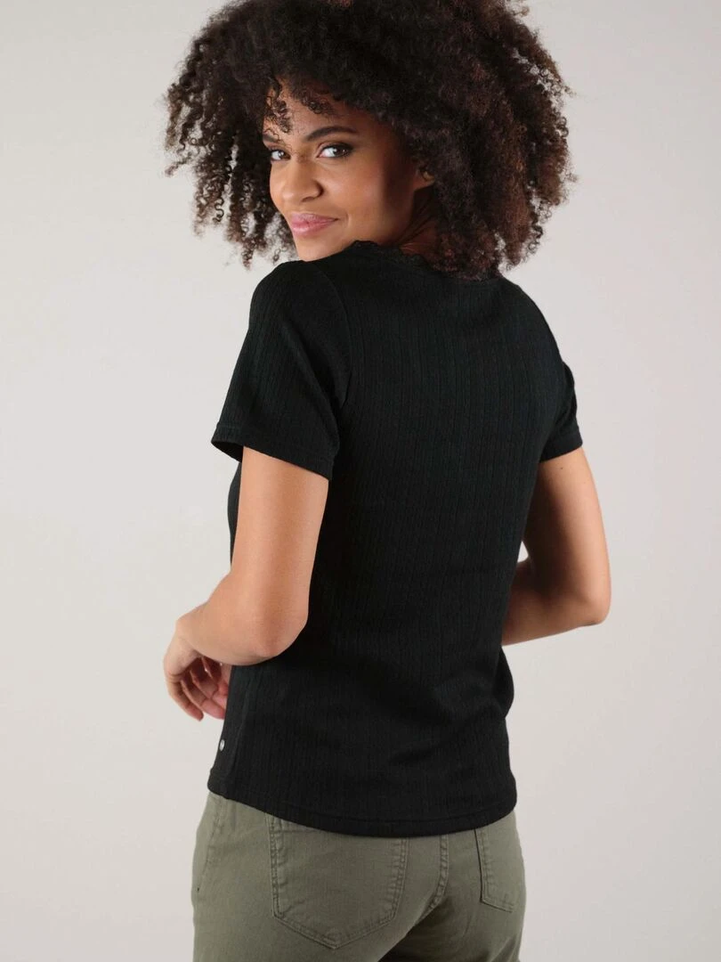 T shirt pour femme en maille jacquard 'Deeluxe'   Noir