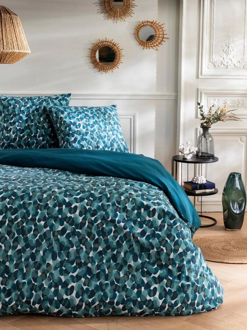 Future Home Parure de lit 2 personnes en coton 57 fils imprimé canard Bleu canard