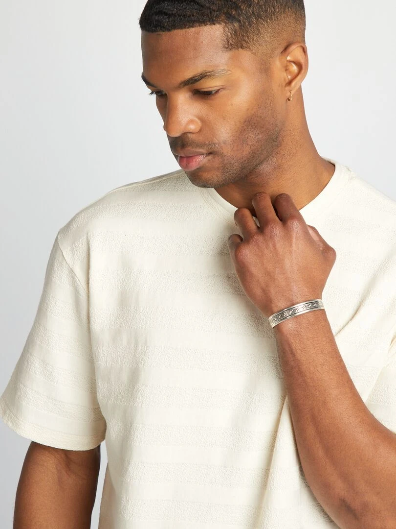 T shirt manches courtes texturée   Crème