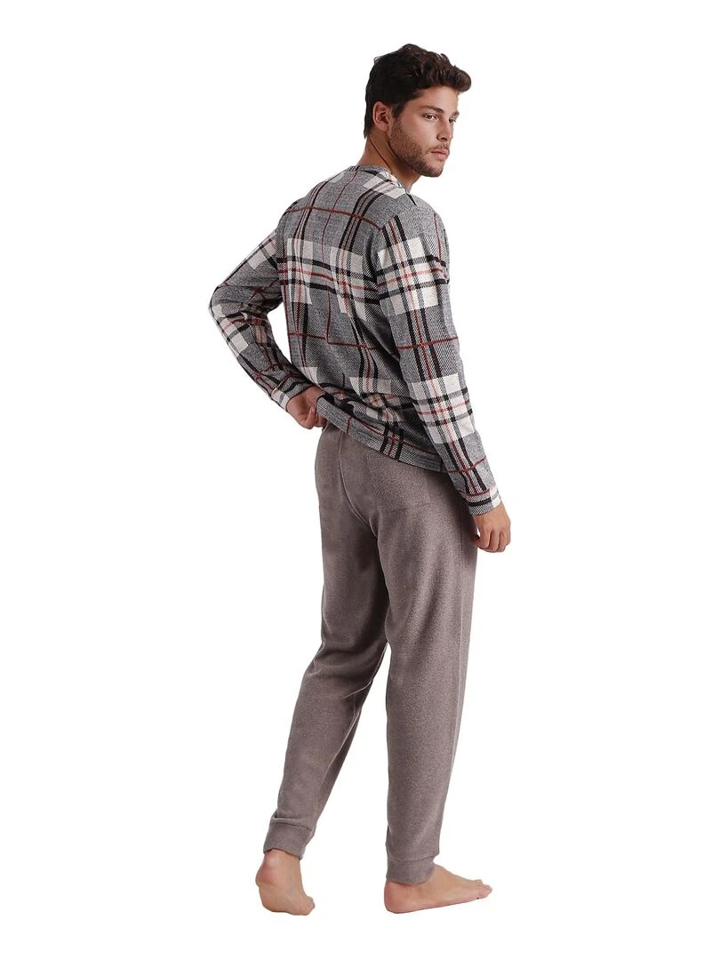Pyjama pantalon et haut manches longues Tartan Marron