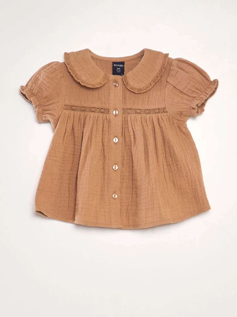 Blouse en double gaze de coton Marron
