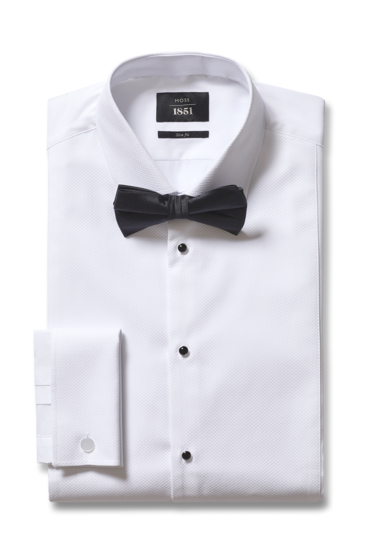 Tailored Fit White Wing Collar Pleated Dress Shirt   Buy Online at Moss