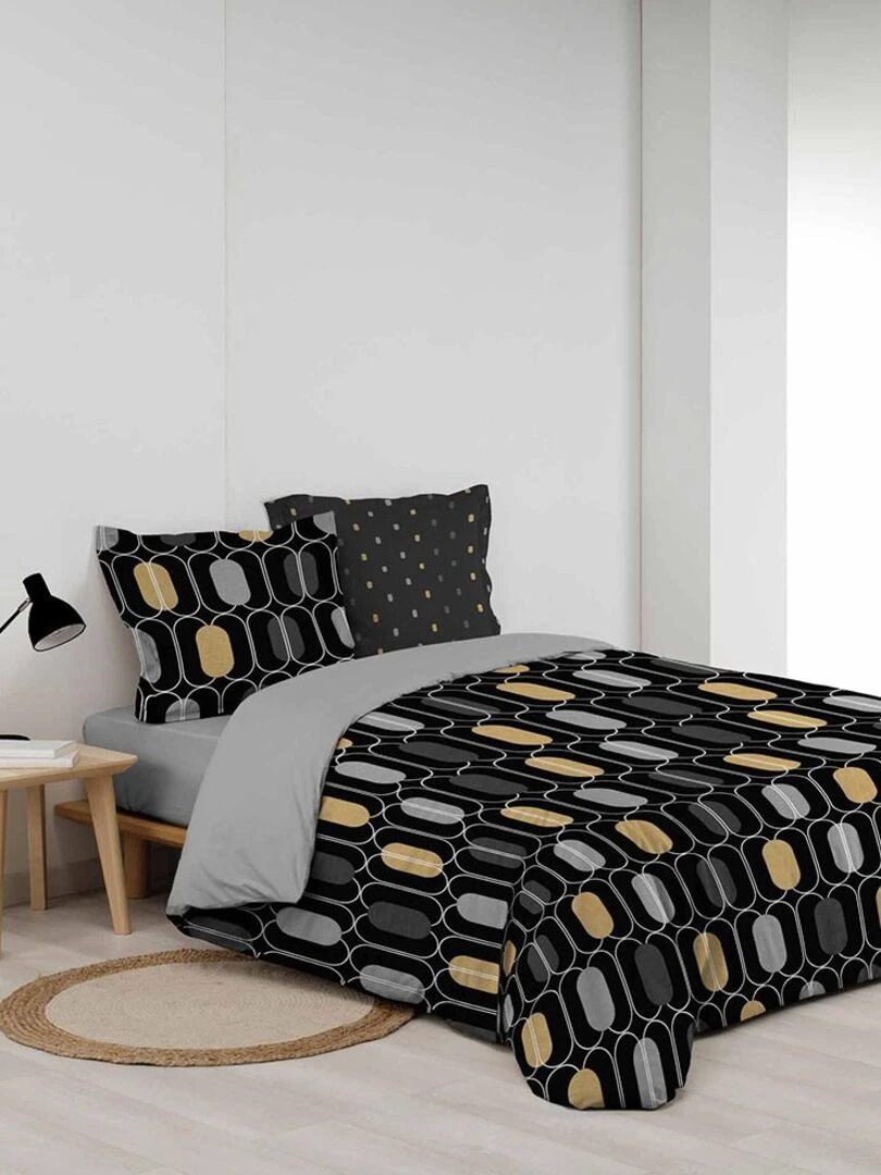 Housse de couette 240x220 + 2 taies Calidor coton 57 fils   Noir