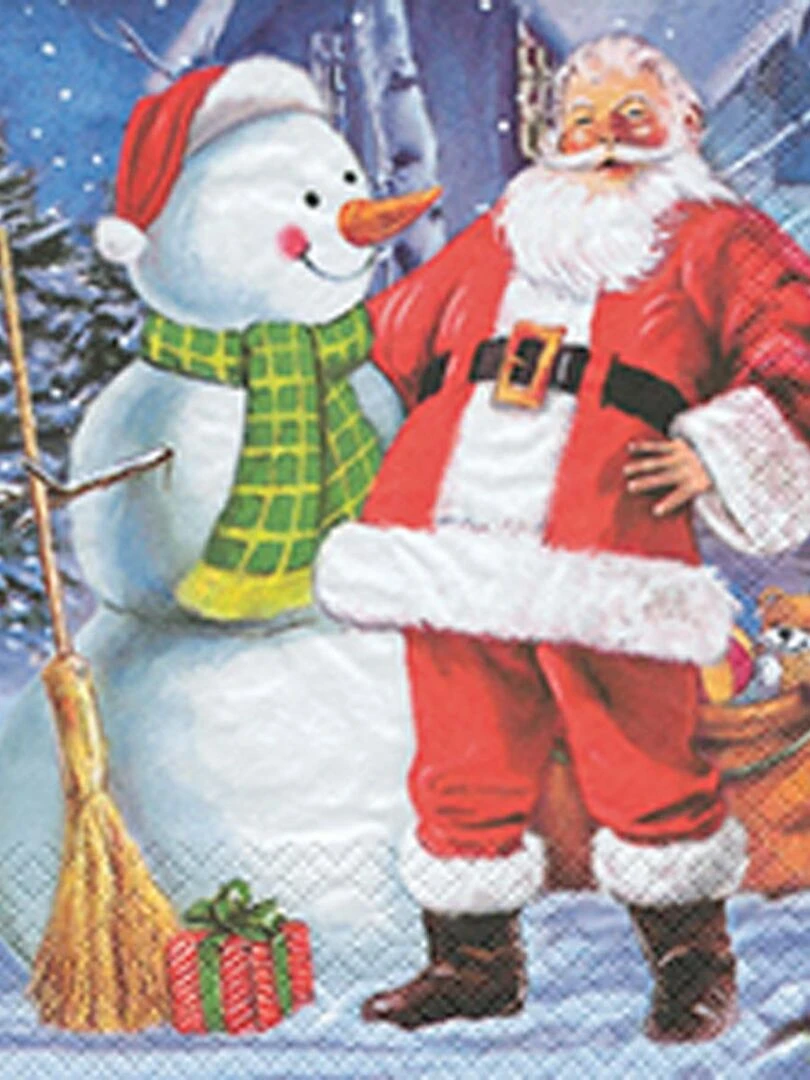 Lot de 20 serviettes papier bonhomme de neige Multicolore