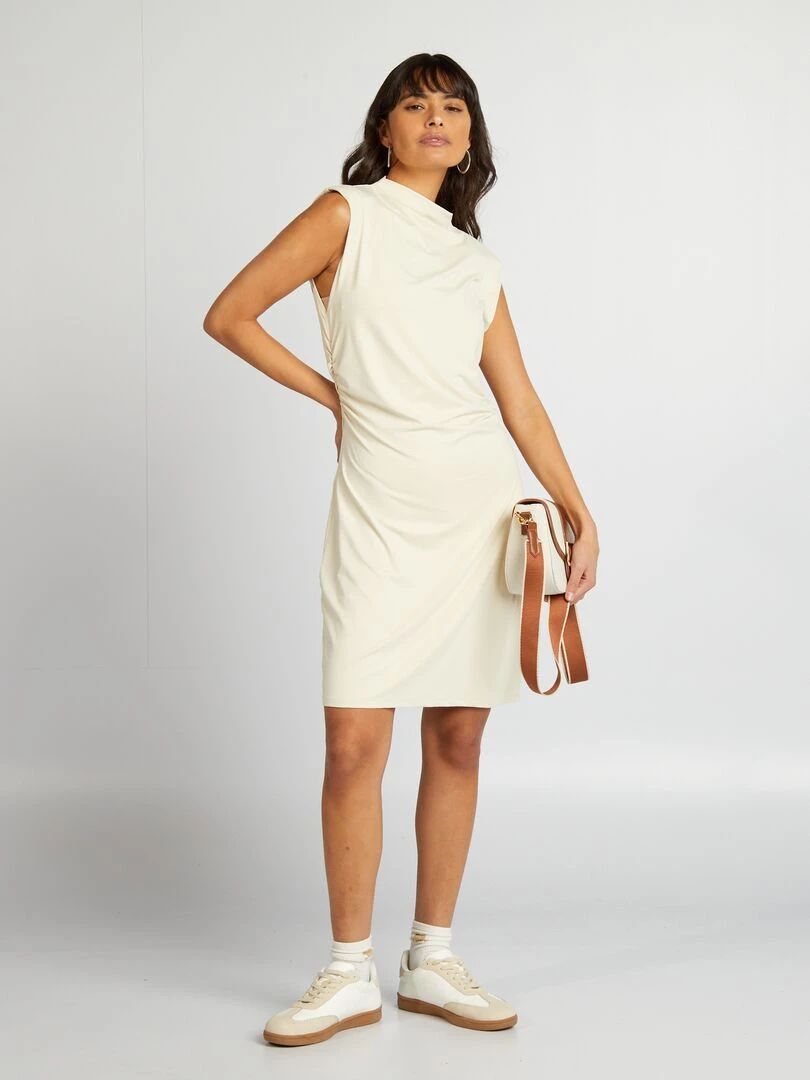 Robe courte drapée sur le devant Beige