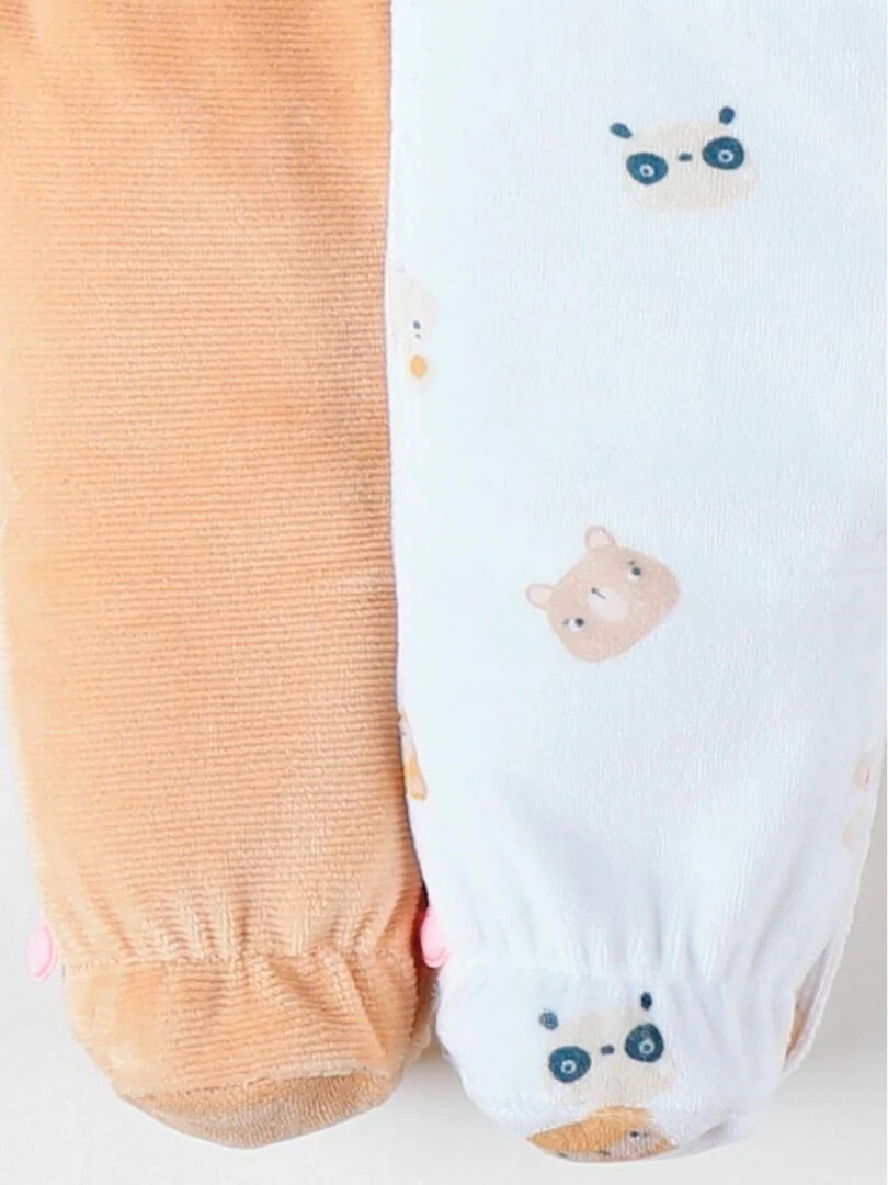 Set de 2 pyjamas 1 pièce en velours  écru/abricot   Noukie's   Beige