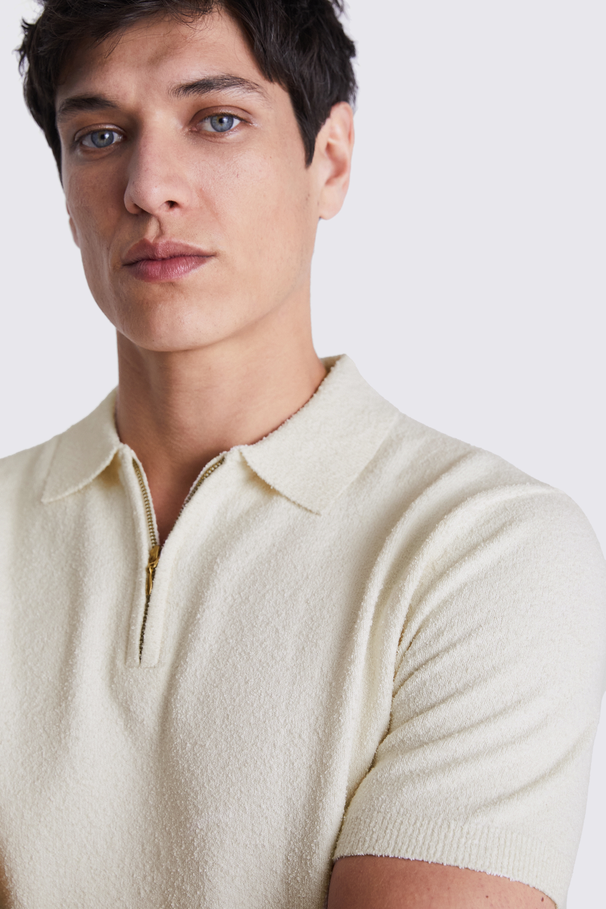 Ecru Bouclé Zip-Neck Polo Shirt   Buy Online at Moss