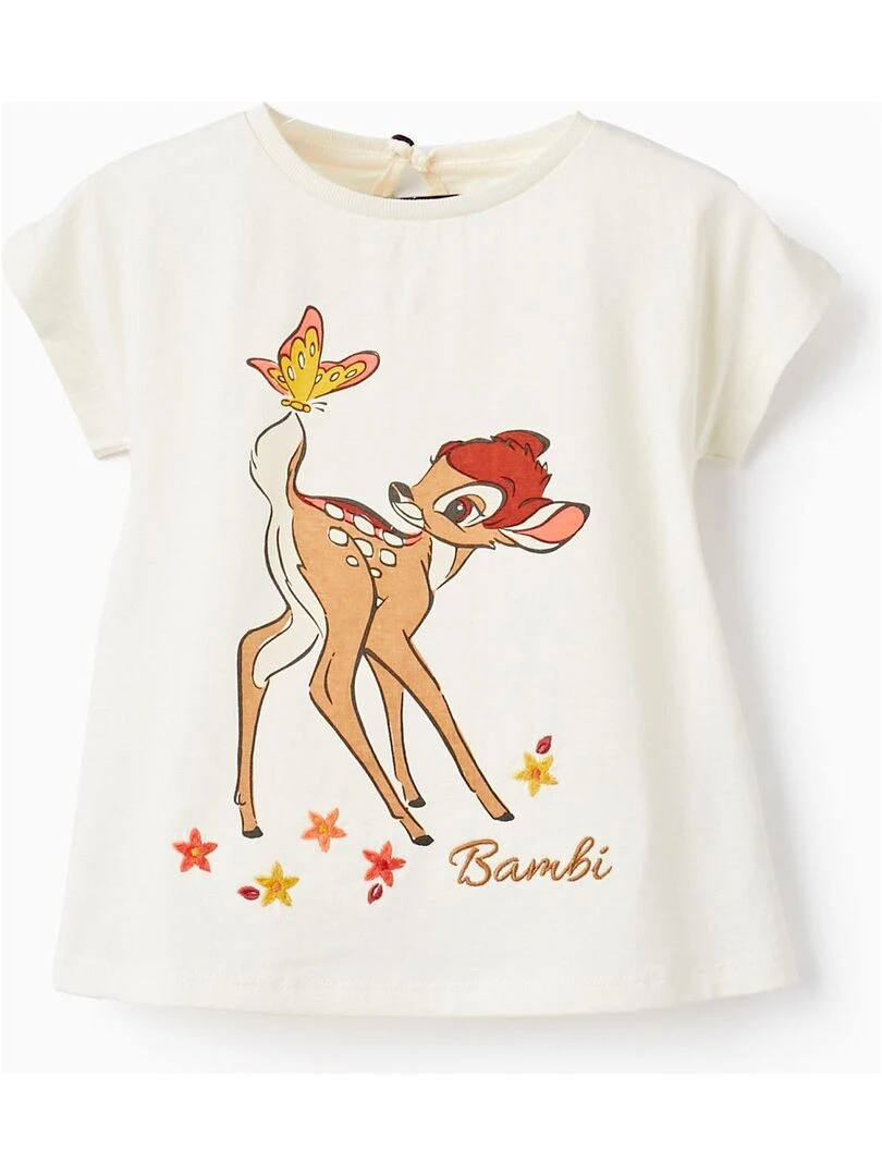 T shirt en coton avec broderies pour bébé fille 'Bambi' manches courtes Blanc