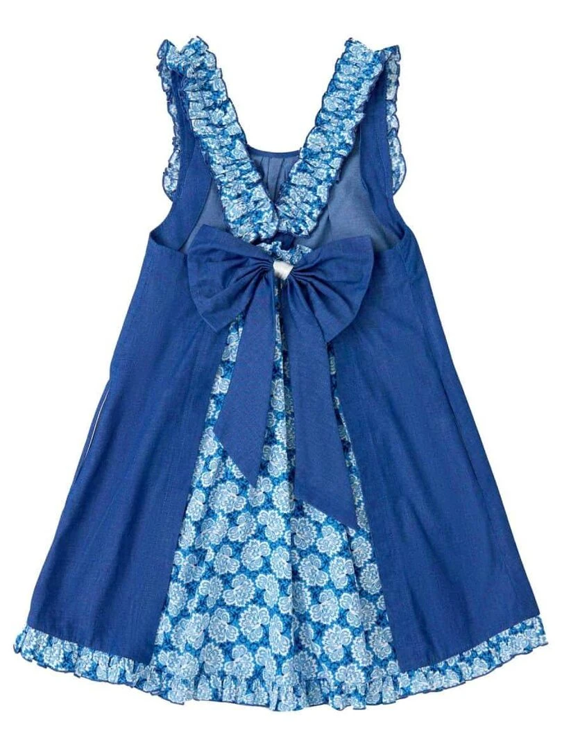 Robe Cérémonie Fleurie e Fille  Noeud Amovible  ANAIS   La Faute à Voltaire   Bleu