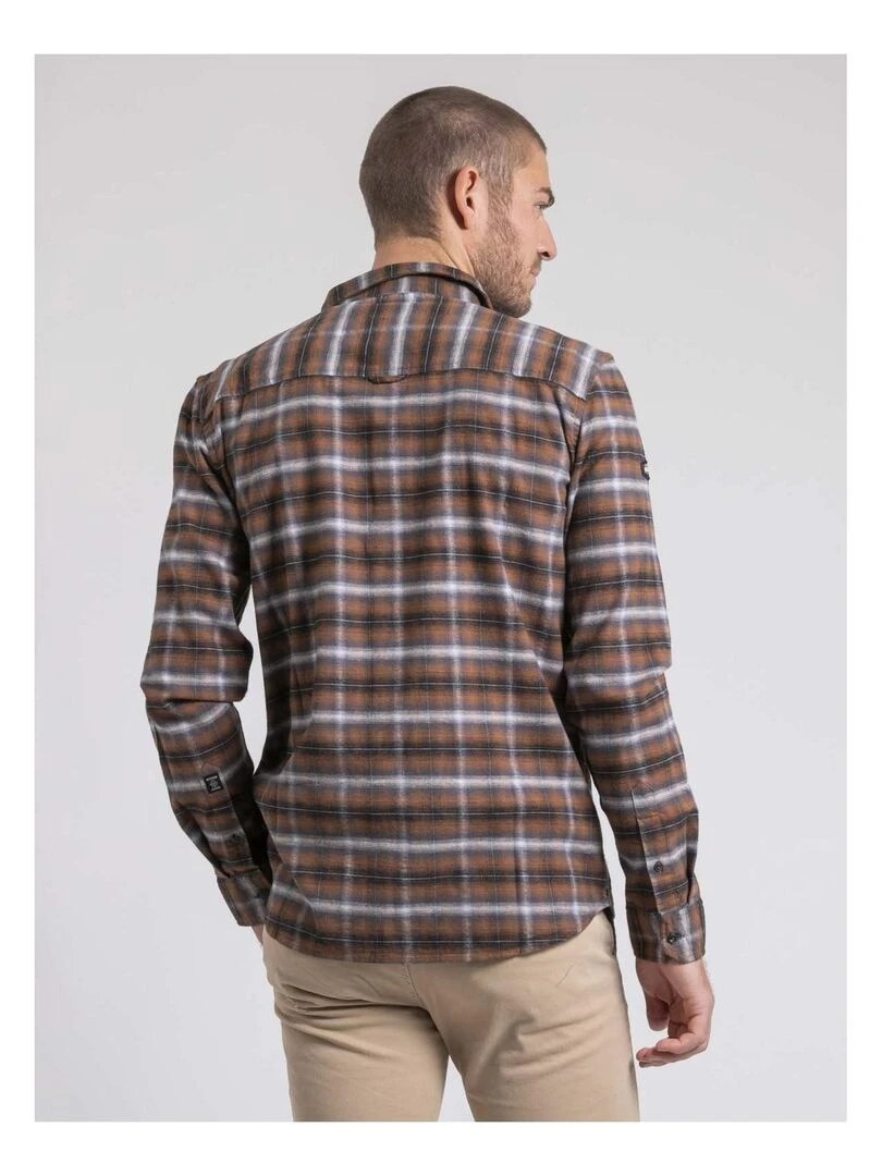 Chemise manches longues carreaux pur coton flanelle TOLTIVIO Marron caramel