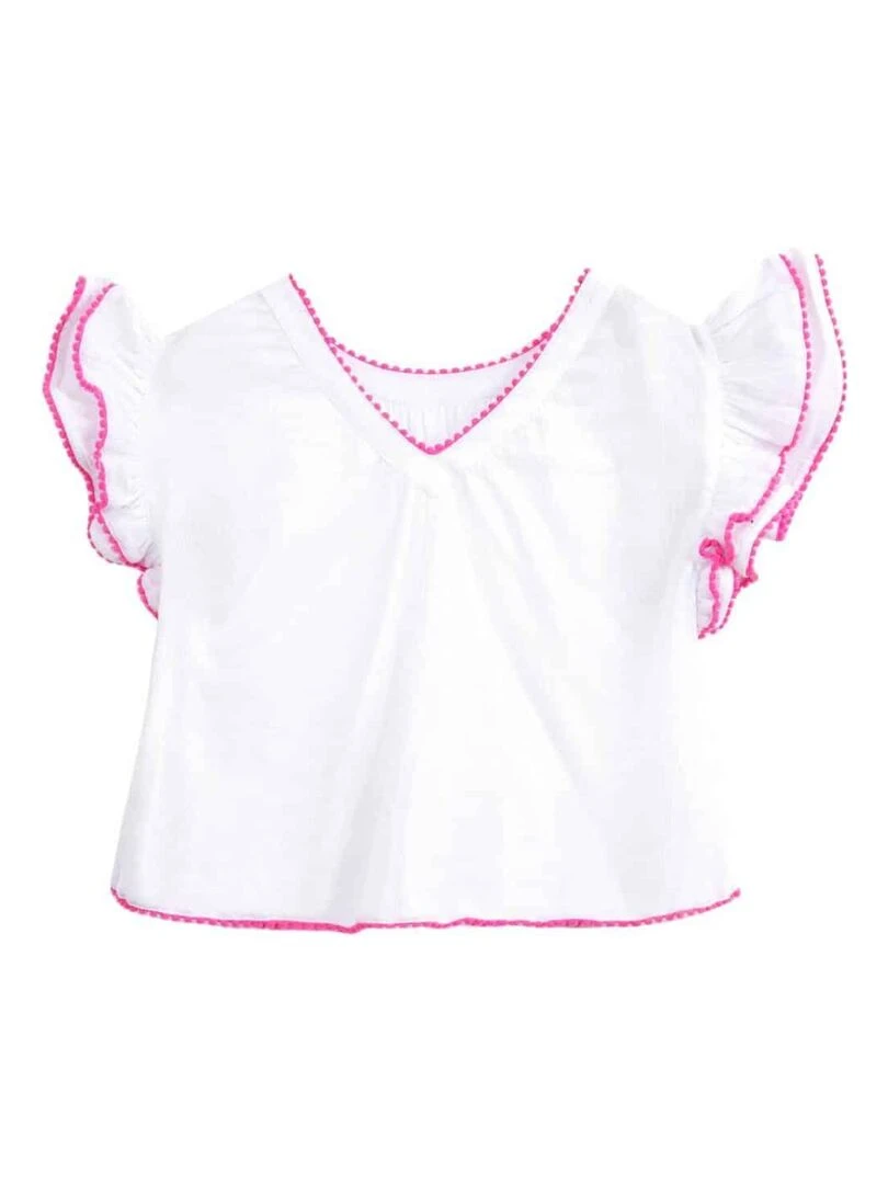 Blouse Blanche Été Fille  Rose Fuchsia  Manches Papillons  BUTTERFLY   'LA FAUTE A VOLTAIRE'   Blanc