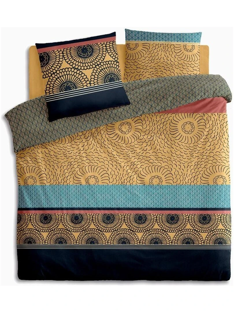 Housse de couette 240x220 Jepang + 2 taies coton percale 80 fils Jaune