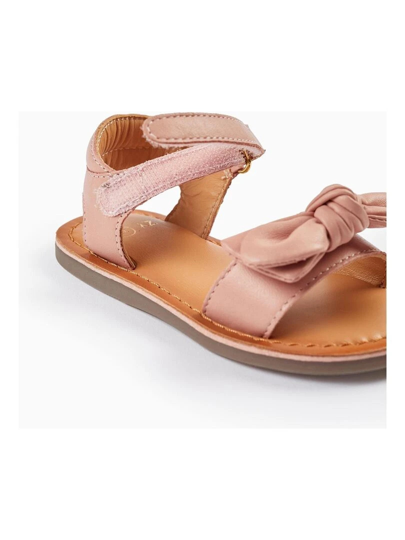 Sandales en cuir avec nœud pour bébé fille  CÉRÉMONIE   Rose clair