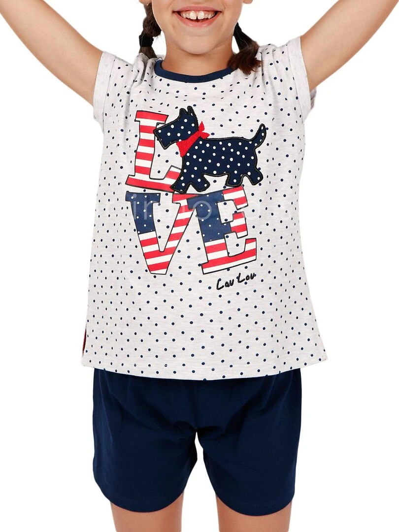 Pyjama fille short t shirt LouLou Love gris Gris